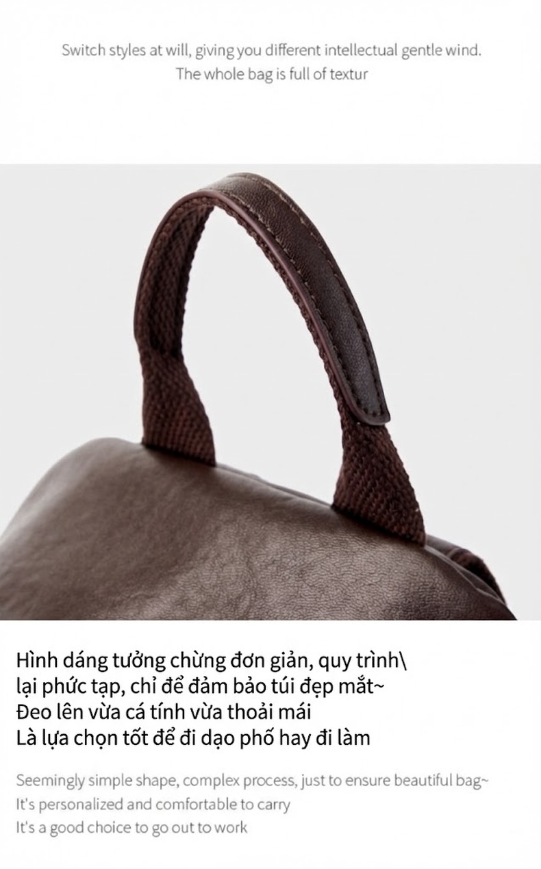 Balo Đôi Nữ Da Thật Cao Cấp Phong Cách Thời Trang Du Lịch Công Sở Màu Đen, Nâu chi tiết 21