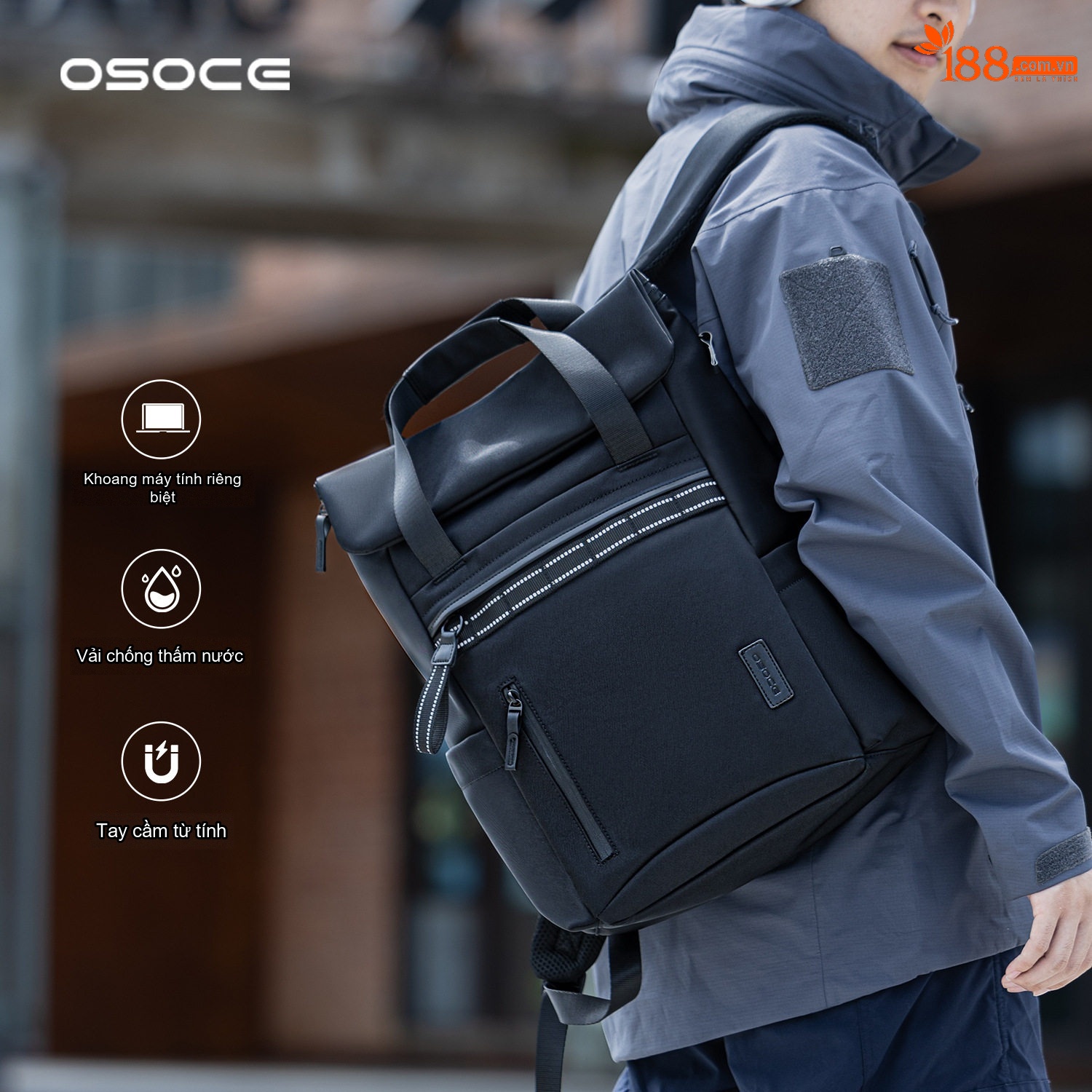 Balo Đôi OSOCE Chống Thấm Nước Laptop Công Sở Du Lịch Thường Ngày Màu Đen
