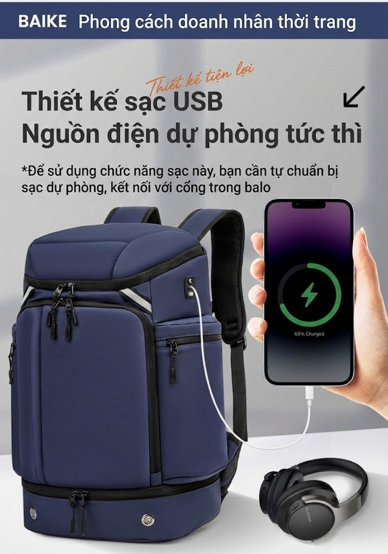 Balo Đôi Thời Trang Ngoài Trời Leo Núi Đi Học Đa Năng Dung Tích Lớn Đựng Laptop Màu Đen, Xanh Navy chi tiết 12