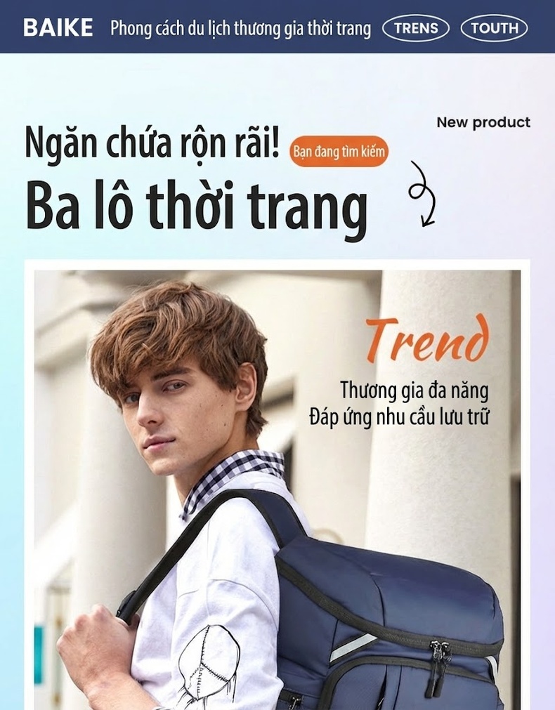Balo Đôi Thời Trang Ngoài Trời Leo Núi Đi Học Đa Năng Dung Tích Lớn Đựng Laptop Màu Đen, Xanh Navy chi tiết 1