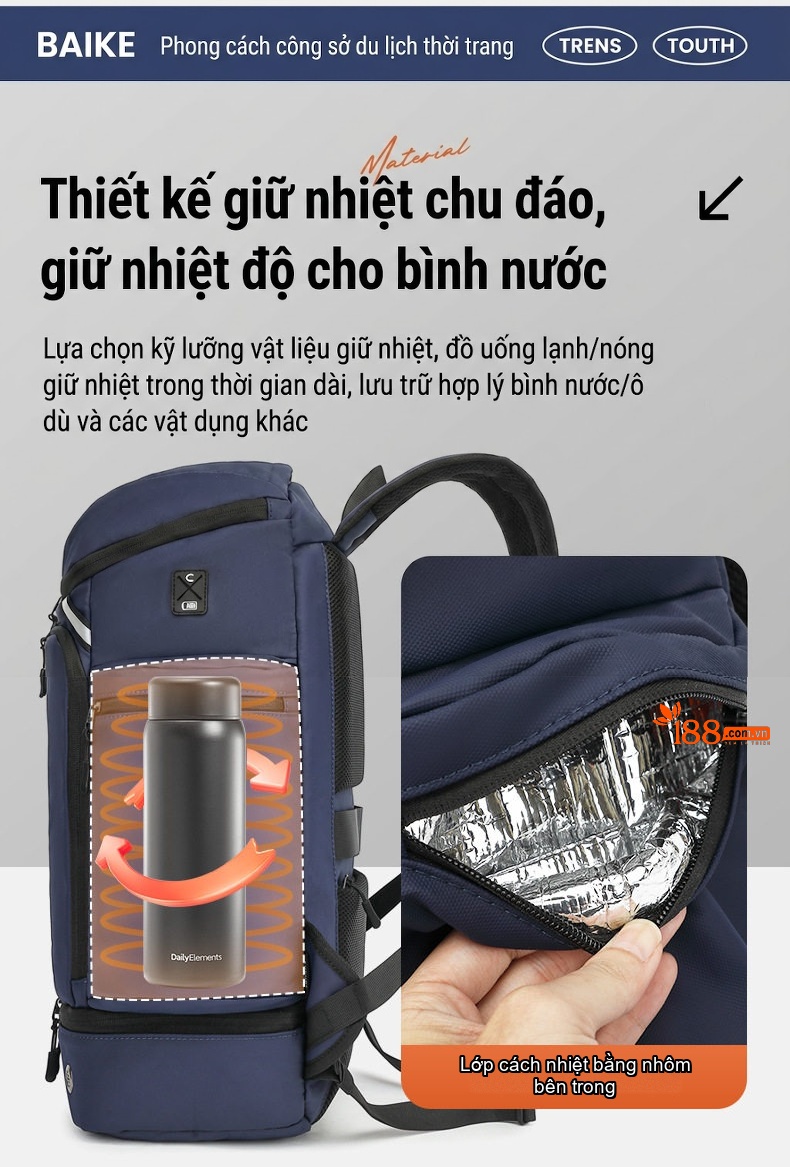 Balo Đôi Thời Trang Ngoài Trời Leo Núi Đi Học Đa Năng Dung Tích Lớn Đựng Laptop Màu Đen, Xanh Navy chi tiết 10