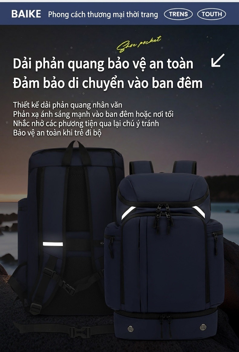 Balo Đôi Thời Trang Ngoài Trời Leo Núi Đi Học Đa Năng Dung Tích Lớn Đựng Laptop Màu Đen, Xanh Navy chi tiết 21