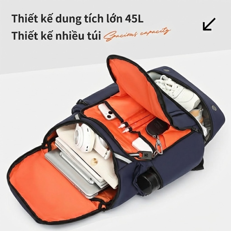 Balo Đôi Thời Trang Ngoài Trời Leo Núi Đi Học Đa Năng Dung Tích Lớn Đựng Laptop Màu Đen, Xanh Navy