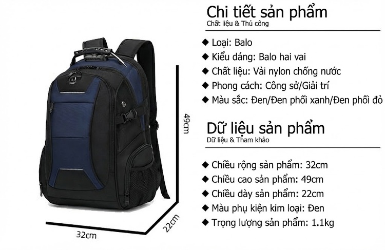 Balo Đôi Vải Canvas Nam Nữ Đựng Laptop Chống Nước Đi Học Du Lịch Màu Đen, Xanh Navy, Đỏ chi tiết 4