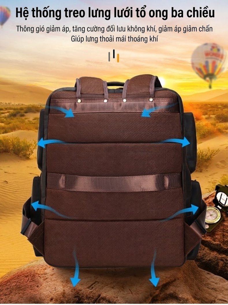 Balo Du Lịch Da Bò Vintage Đựng Laptop Dung Tích Lớn Màu Nâu, Đen chi tiết 10