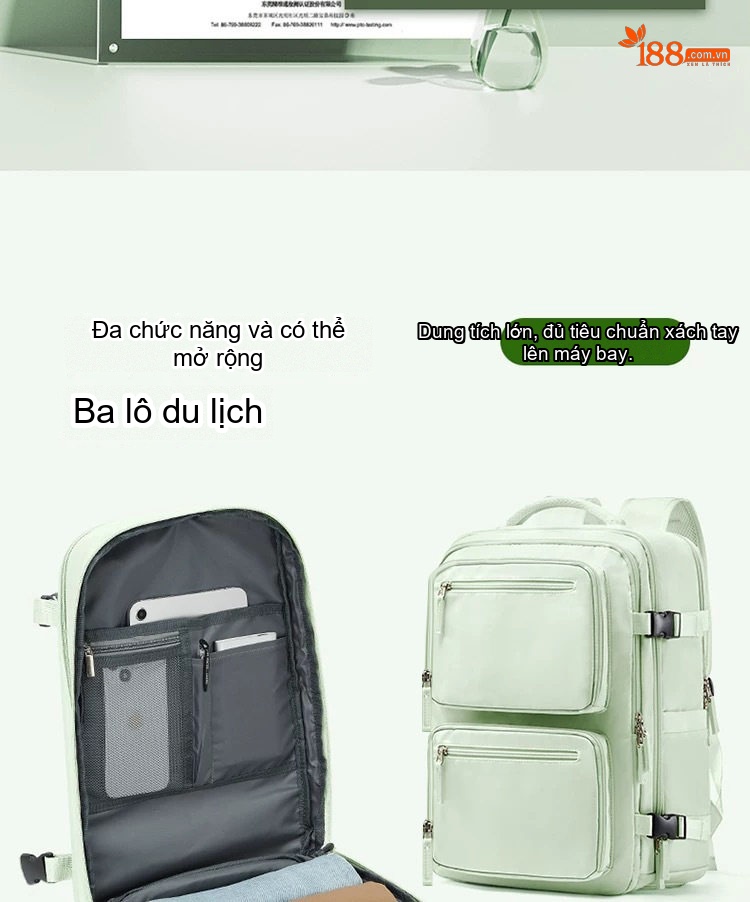 Balo Du Lịch Đa Năng Chống Nước, Gọn Nhẹ, Nhiều Ngăn Màu Đen, Xám, Tím, Xanh Lá Cây... chi tiết 1