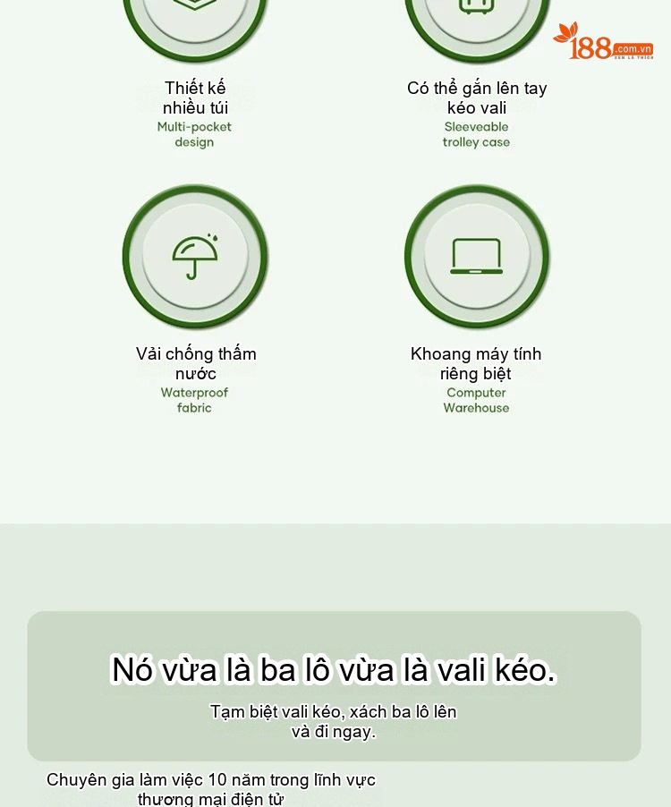 Balo Du Lịch Đa Năng Chống Nước, Gọn Nhẹ, Nhiều Ngăn Màu Đen, Xám, Tím, Xanh Lá Cây... chi tiết 5