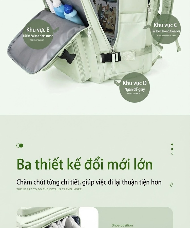 Balo Du Lịch Đa Năng Chống Nước, Gọn Nhẹ, Nhiều Ngăn Màu Đen, Xám, Tím, Xanh Lá Cây... chi tiết 11