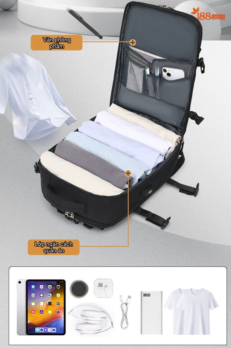 Balo Du Lịch Đa Năng Sức Chứa Lớn Siêu Nhẹ Tiện Lợi Màu Đen, Xanh Lá chi tiết 6