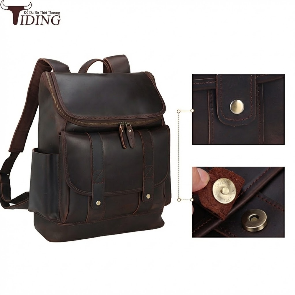 Balo Du Lịch Da Thật Phong Cách Âu Mỹ Retro Sức Chứa Lớn Đựng Laptop Cho Nam Màu Nâu