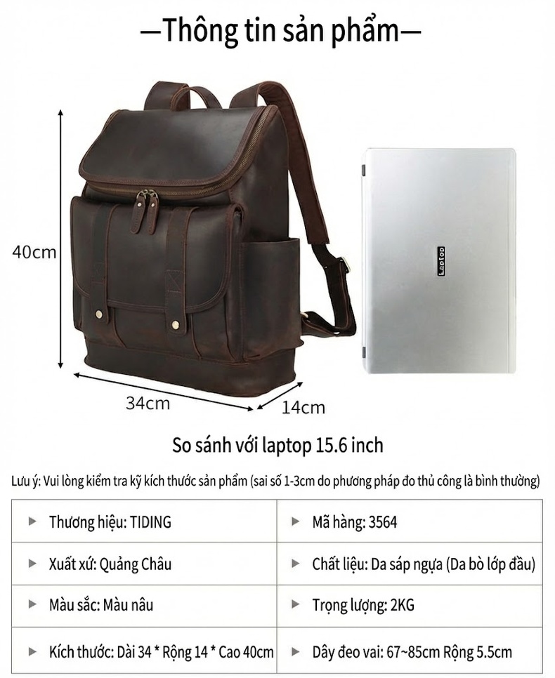 Balo Du Lịch Da Thật Phong Cách Âu Mỹ Retro Sức Chứa Lớn Đựng Laptop Cho Nam Màu Nâu chi tiết 3