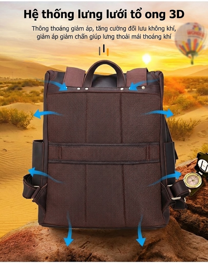 Balo Du Lịch Da Thật Phong Cách Âu Mỹ Retro Sức Chứa Lớn Đựng Laptop Cho Nam Màu Nâu chi tiết 8