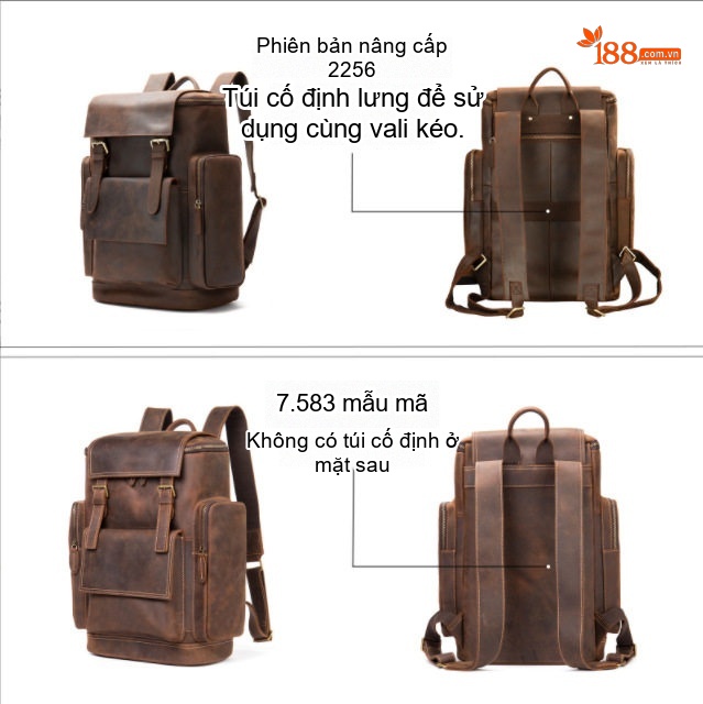Balo Du Lịch Nam Da Mờ Đựng Laptop Chống Nước Màu Nâu
