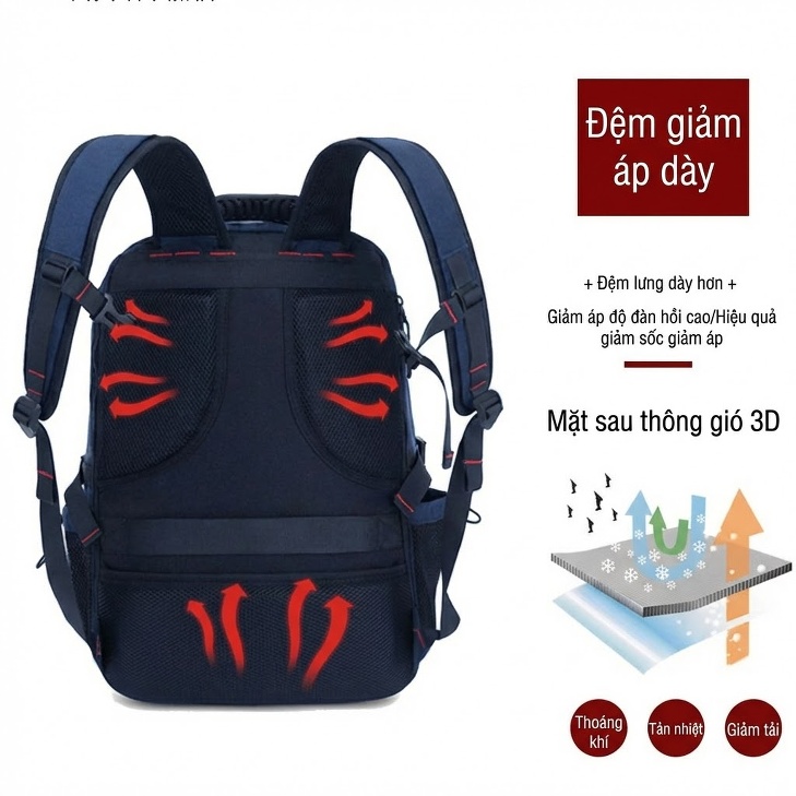 Balo Du Lịch Nam Nữ Chống Thấm Nước Dung Tích Lớn Đựng Laptop Màu Đen, Xanh Dương, Rằn Ri
