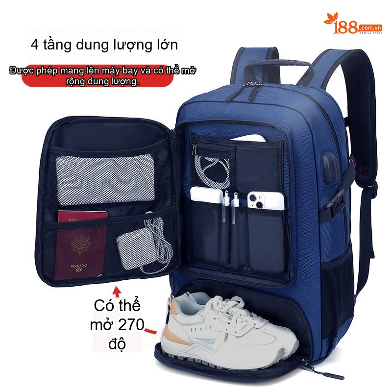 Balo Du Lịch Nam Nữ Chống Thấm Nước Dung Tích Lớn Đựng Laptop Màu Đen, Xanh Dương, Rằn Ri