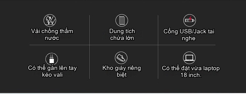 Balo Du Lịch Nam Nữ Chống Thấm Nước Dung Tích Lớn Đựng Laptop Màu Đen, Xanh Dương, Rằn Ri chi tiết 2