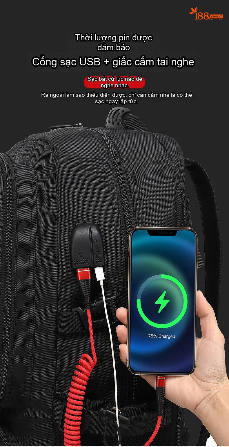 Balo Du Lịch Nam Nữ Chống Thấm Nước Dung Tích Lớn Đựng Laptop Màu Đen, Xanh Dương, Rằn Ri chi tiết 5