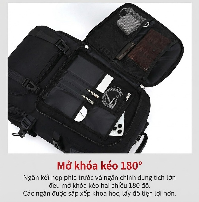 Balo Du Lịch Nam Nữ Chống Thấm Nước Dung Tích Lớn Đựng Laptop Màu Đen, Xanh Dương, Rằn Ri chi tiết 10