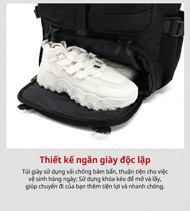 Balo Du Lịch Nam Nữ Chống Thấm Nước Dung Tích Lớn Đựng Laptop Màu Đen, Xanh Dương, Rằn Ri chi tiết 11