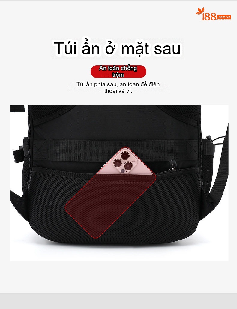 Balo Du Lịch Nam Nữ Chống Thấm Nước Dung Tích Lớn Đựng Laptop Màu Đen, Xanh Dương, Rằn Ri chi tiết 12