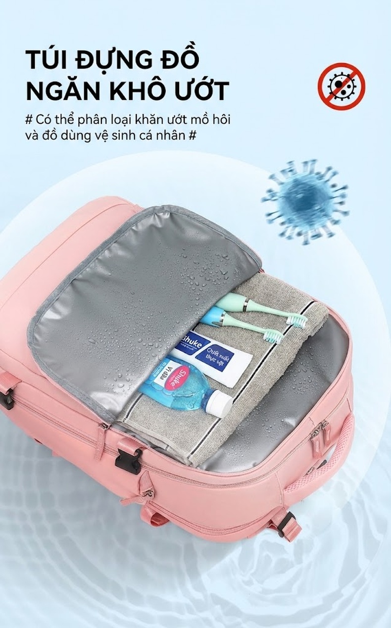 Balo Du Lịch Nữ Đa Năng Chống Sốc Chống Nước Siêu Nhẹ Dung Tích Lớn Màu Xanh Bạc Hà, Xám, Xanh Lam Ngọc Bích, Kem... chi tiết 15