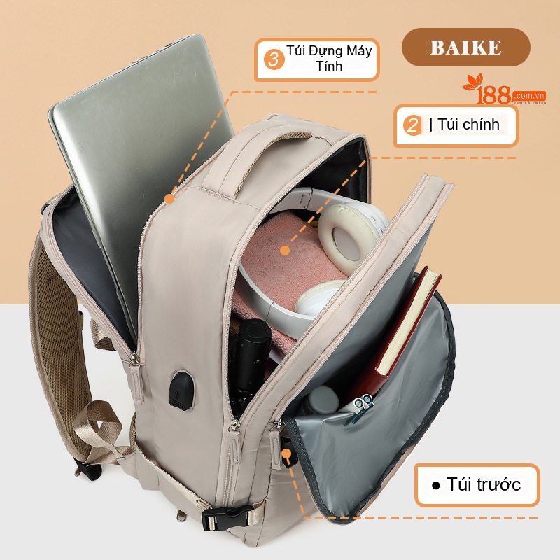 Balo Du Lịch Nữ Đa Năng Chống Sốc Chống Nước Siêu Nhẹ Dung Tích Lớn Màu Xanh Bạc Hà, Xám, Xanh Lam Ngọc Bích, Kem... chi tiết 19