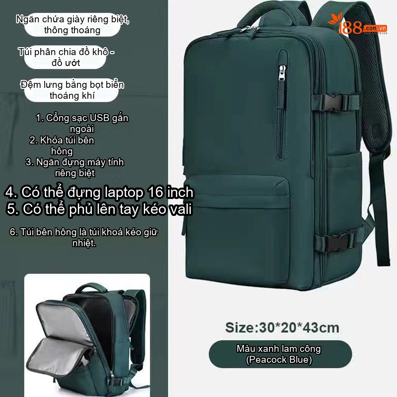 Balo Du Lịch Nữ Đa Năng Chống Sốc Chống Nước Siêu Nhẹ Dung Tích Lớn Màu Xanh Bạc Hà, Xám, Xanh Lam Ngọc Bích, Kem...