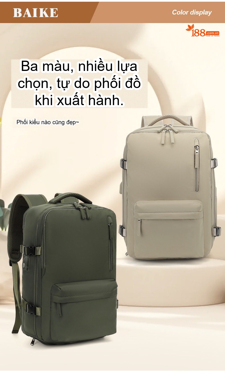 Balo Du Lịch Nữ Đa Năng Chống Sốc Chống Nước Siêu Nhẹ Dung Tích Lớn Màu Xanh Bạc Hà, Xám, Xanh Lam Ngọc Bích, Kem... chi tiết 3