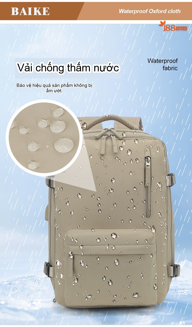 Balo Du Lịch Nữ Đa Năng Chống Sốc Chống Nước Siêu Nhẹ Dung Tích Lớn Màu Xanh Bạc Hà, Xám, Xanh Lam Ngọc Bích, Kem... chi tiết 5