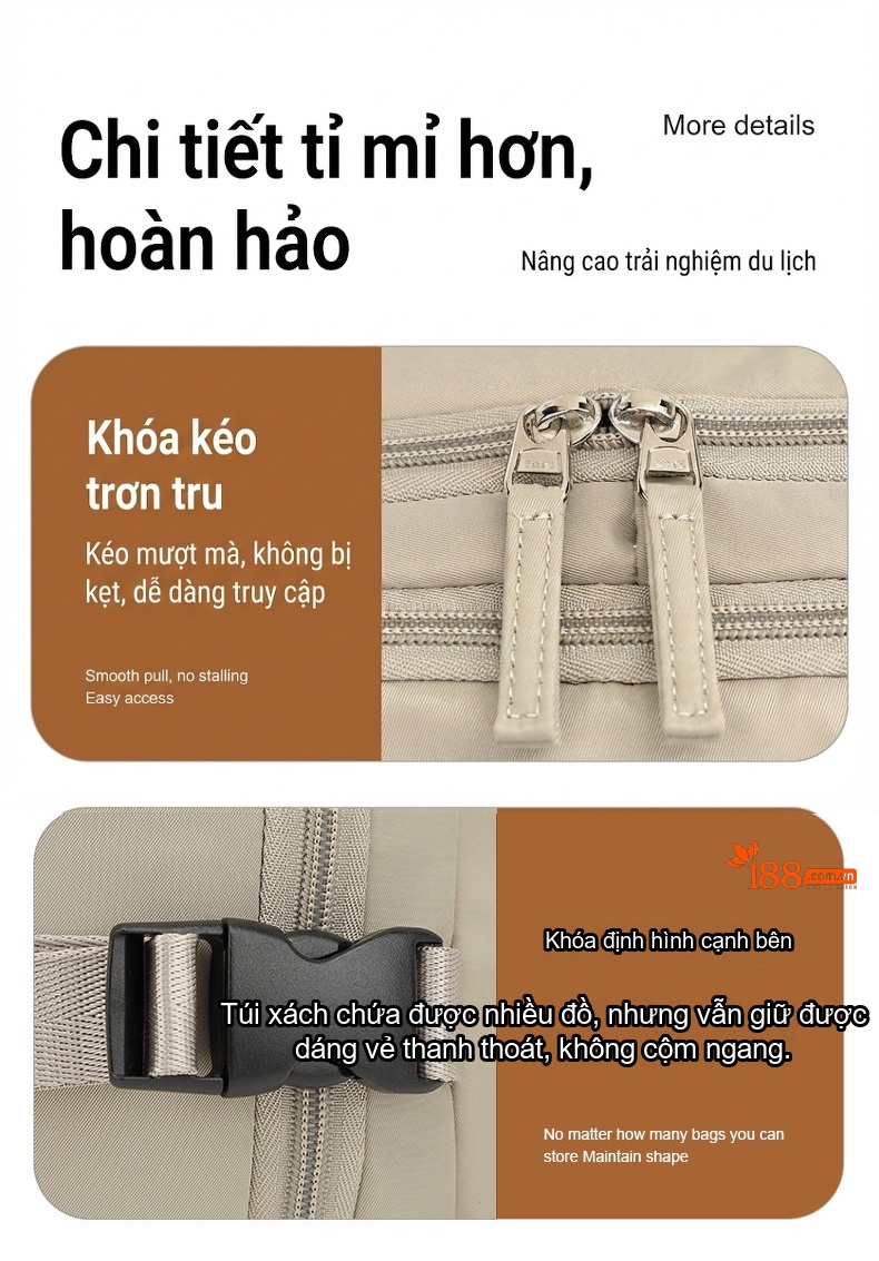 Balo Du Lịch Nữ Đa Năng Chống Sốc Chống Nước Siêu Nhẹ Dung Tích Lớn Màu Xanh Bạc Hà, Xám, Xanh Lam Ngọc Bích, Kem... chi tiết 26