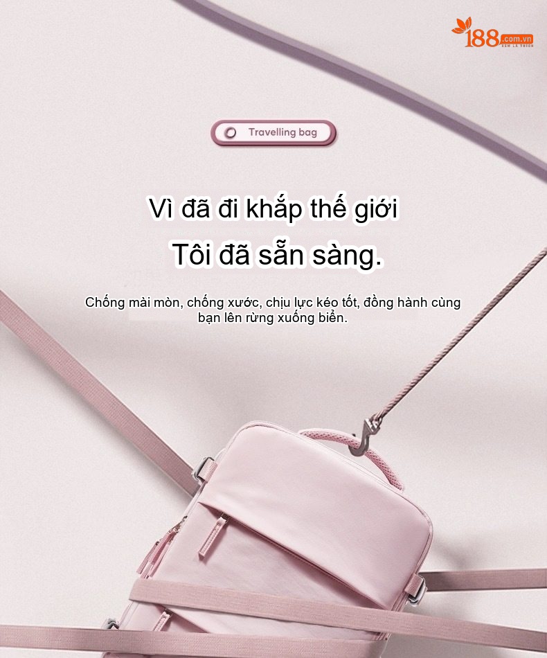 Balo Du Lịch Nữ Siêu Lớn Đa Năng Chống Nước Màu Trắng Ngà, Nâu, Xanh Dương chi tiết 21