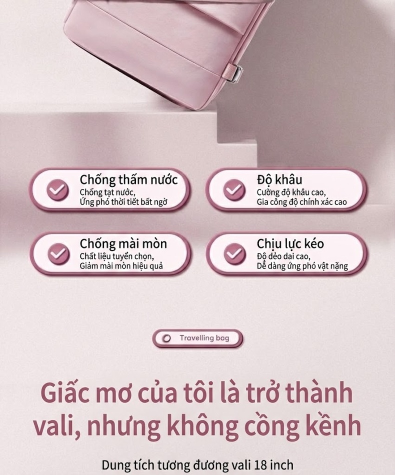 Balo Du Lịch Nữ Siêu Lớn Đa Năng Chống Nước Màu Trắng Ngà, Nâu, Xanh Dương chi tiết 22