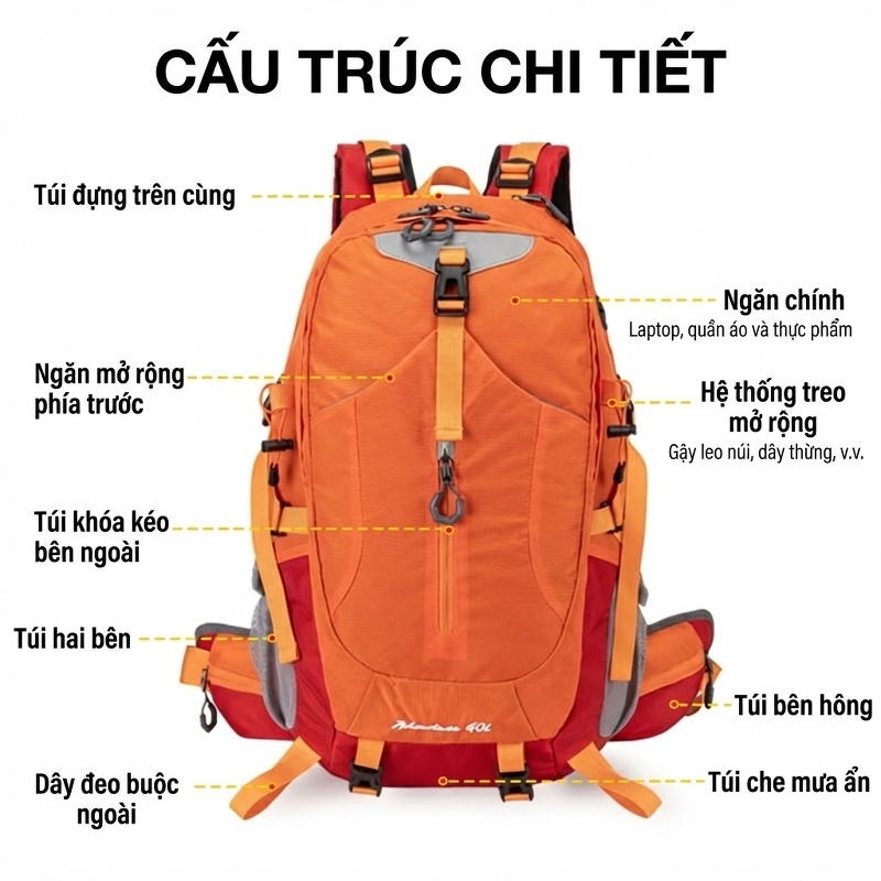 Balo Du Lịch Thể Thao Leo Núi Chống Thấm Nước Màu Đen, Xanh Lá Cây, Đỏ, Vàng...