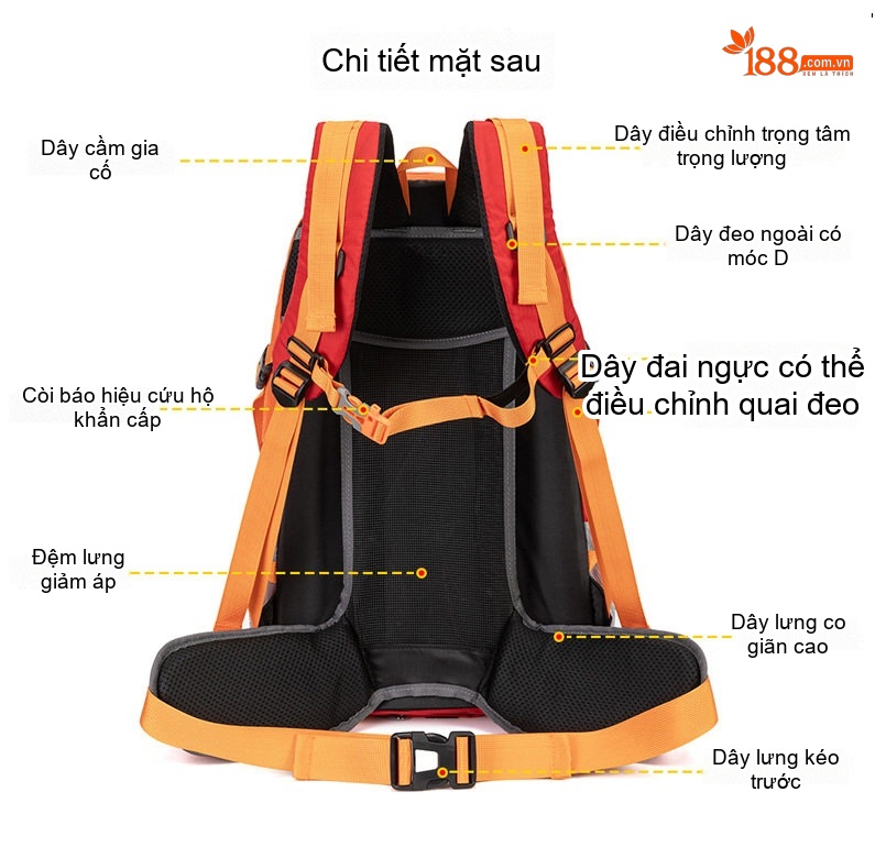 Balo Du Lịch Thể Thao Leo Núi Chống Thấm Nước Màu Đen, Xanh Lá Cây, Đỏ, Vàng... chi tiết 7