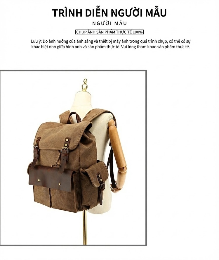 Balo Du Lịch Vải Canvas Chống Mòn Phong Cách Retro Màu Nâu, Xanh, Xám, Đen... chi tiết 6