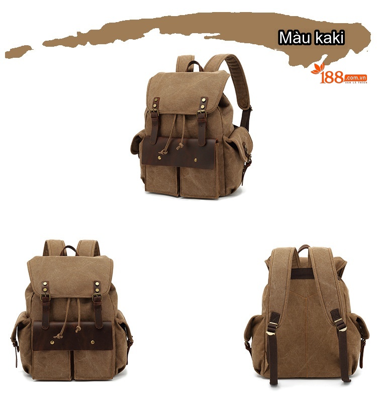 Balo Du Lịch Vải Canvas Chống Mòn Phong Cách Retro Màu Nâu, Xanh, Xám, Đen... chi tiết 7