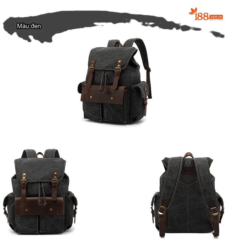 Balo Du Lịch Vải Canvas Chống Mòn Phong Cách Retro Màu Nâu, Xanh, Xám, Đen... chi tiết 8