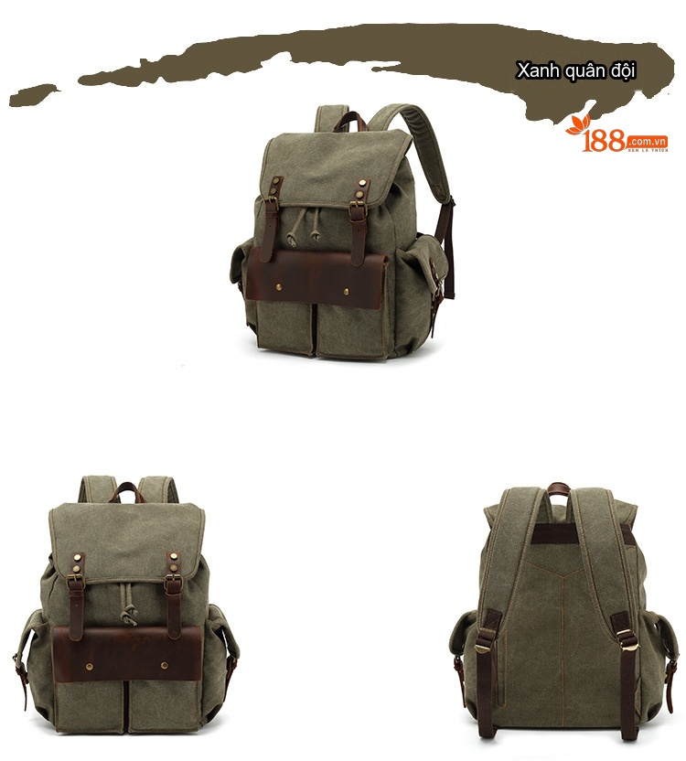 Balo Du Lịch Vải Canvas Chống Mòn Phong Cách Retro Màu Nâu, Xanh, Xám, Đen... chi tiết 9