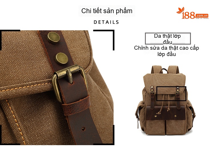 Balo Du Lịch Vải Canvas Chống Mòn Phong Cách Retro Màu Nâu, Xanh, Xám, Đen... chi tiết 11