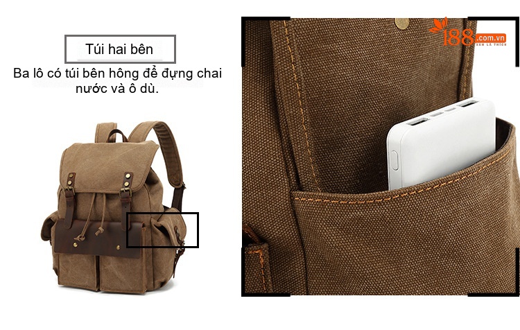 Balo Du Lịch Vải Canvas Chống Mòn Phong Cách Retro Màu Nâu, Xanh, Xám, Đen... chi tiết 12