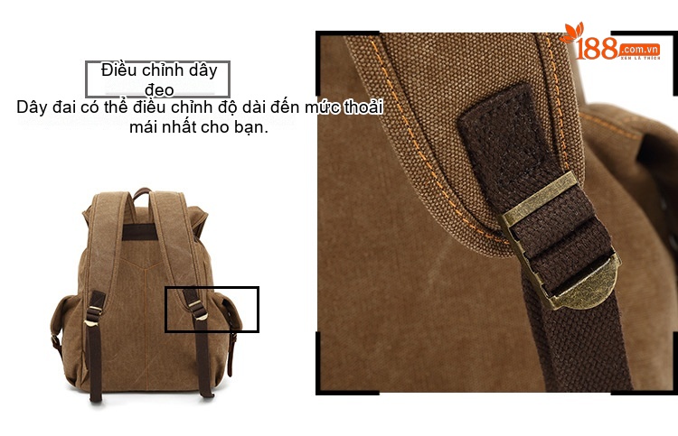 Balo Du Lịch Vải Canvas Chống Mòn Phong Cách Retro Màu Nâu, Xanh, Xám, Đen... chi tiết 14