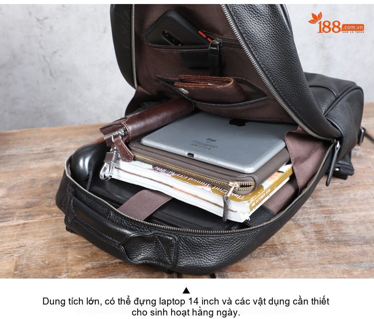 Balo Đựng Laptop Nam Da Bò Cao Cấp Phong Cách Doanh Nhân Màu Đen chi tiết 11