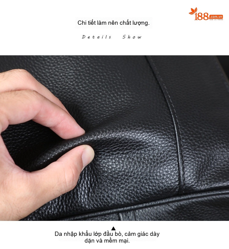 Balo Đựng Laptop Nam Da Bò Cao Cấp Phong Cách Doanh Nhân Màu Đen chi tiết 12