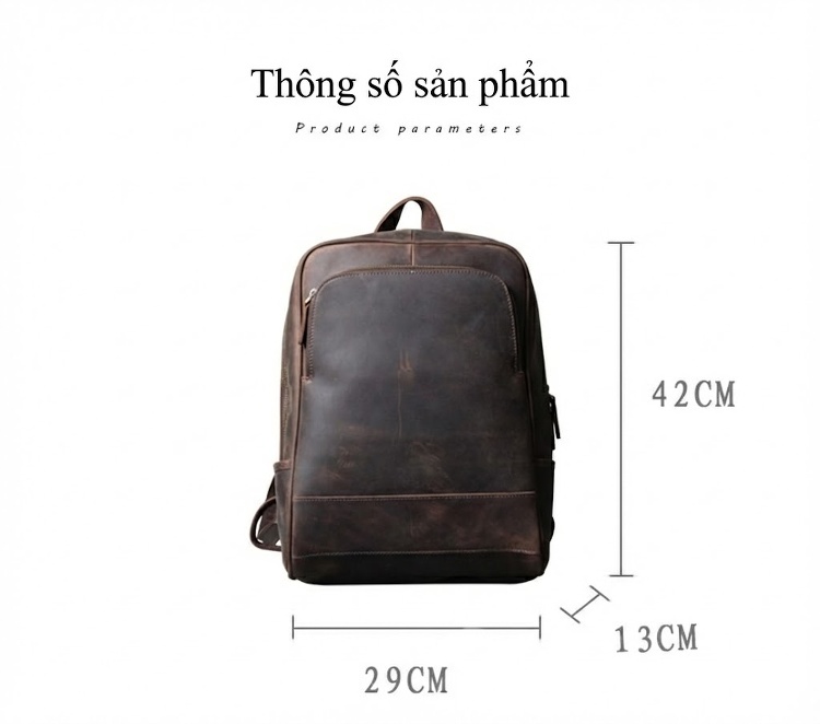 Balo Đựng Laptop Nam Da Bò Thủ Công Vintage Phong Cách Bụi Bặm Màu Nâu chi tiết 1