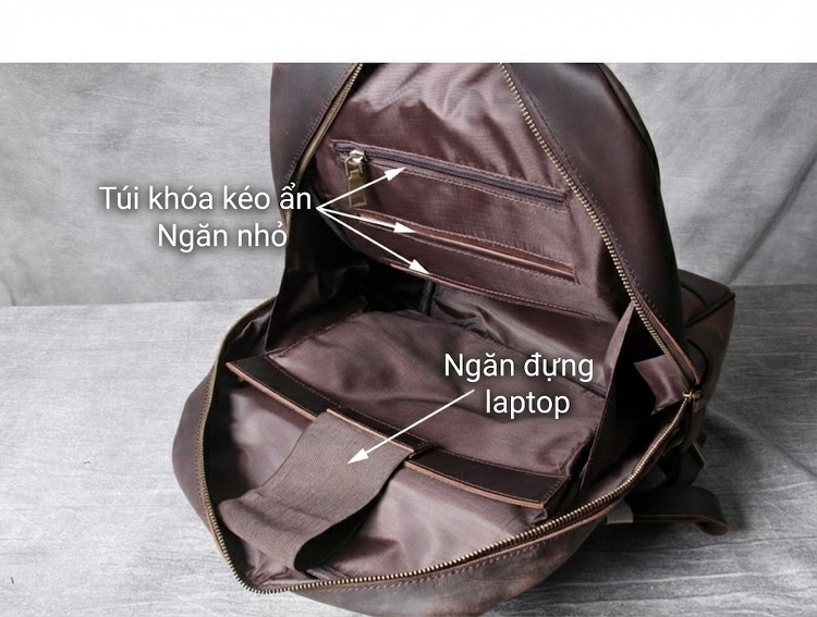 Balo Đựng Laptop Nam Da Bò Thủ Công Vintage Phong Cách Bụi Bặm Màu Nâu chi tiết 31