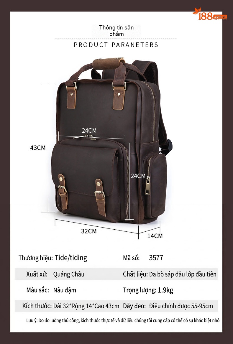 Balo Đựng Máy Ảnh Da Bò Sáp Ngoài Trời Phong Cách Âu Mỹ, Túi Đeo Vai Du Lịch Chống Sốc, Nội Thất Có Thể Tháo Rời Màu Nâu chi tiết 7