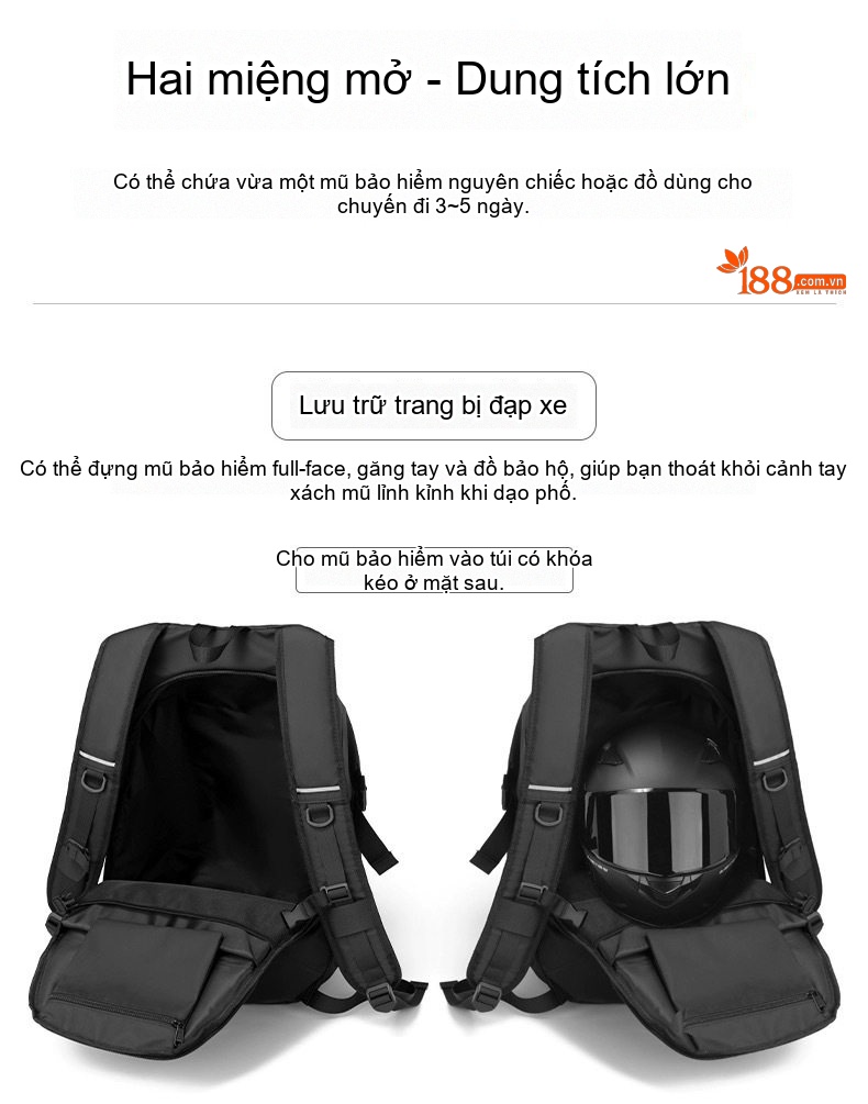 Balo Đựng Mũ Bảo Hiểm Xe Máy Chống Nước Dung Tích Lớn Màu Đen chi tiết 7