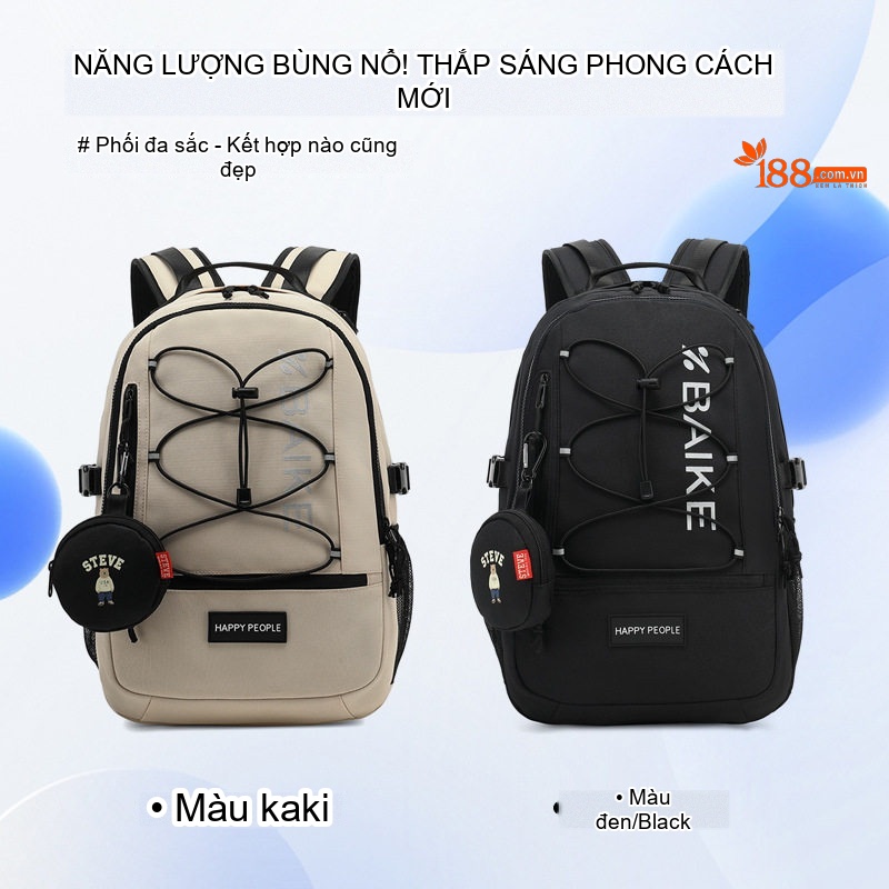 Balo Học Sinh Cấp 2, Cấp 3 Chống Nước Chống Trộm Đa Năng Đi Học, Du Lịch Màu Đen, Khaki