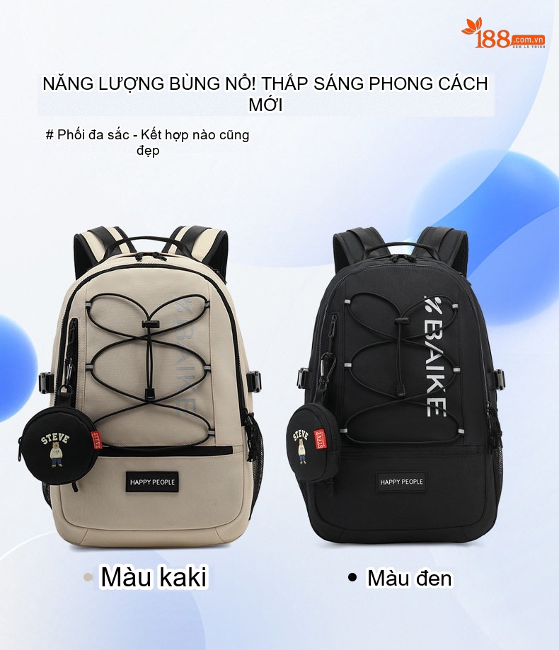 Balo Học Sinh Cấp 2, Cấp 3 Chống Nước Chống Trộm Đa Năng Đi Học, Du Lịch Màu Đen, Khaki chi tiết 4