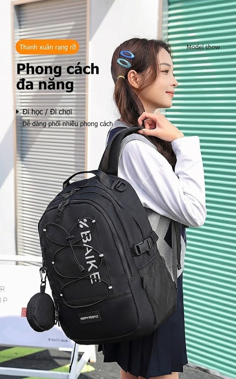 Balo Học Sinh Cấp 2, Cấp 3 Chống Nước Chống Trộm Đa Năng Đi Học, Du Lịch Màu Đen, Khaki chi tiết 8